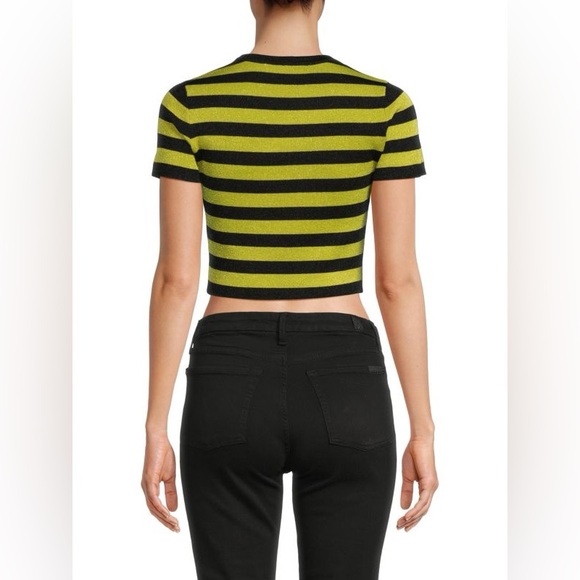 Alice + Olivia Ciara Striped Metallic Cropped Sweater - Green/Black - XS - NWT - Picture 2 of 13